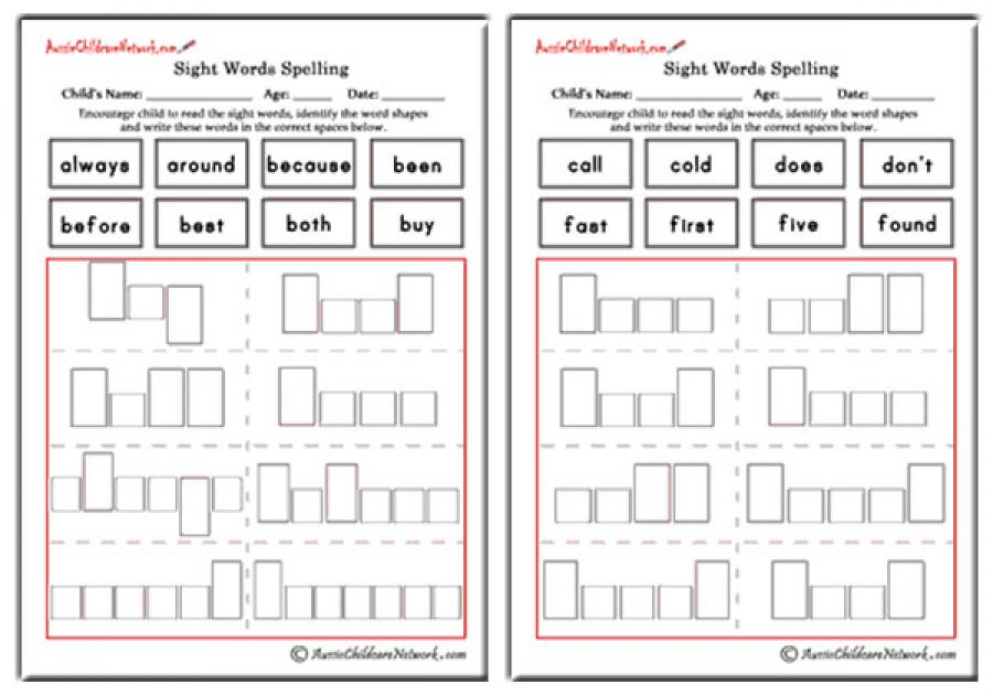 Second Grade Sight Words Shapes and Spellings