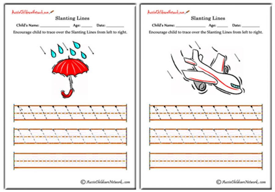 Slanting Lines Worksheets - Left to Right