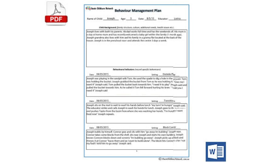 Child Behaviour Management Plan Template