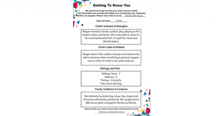 Getting To Know You - Parent Input Template