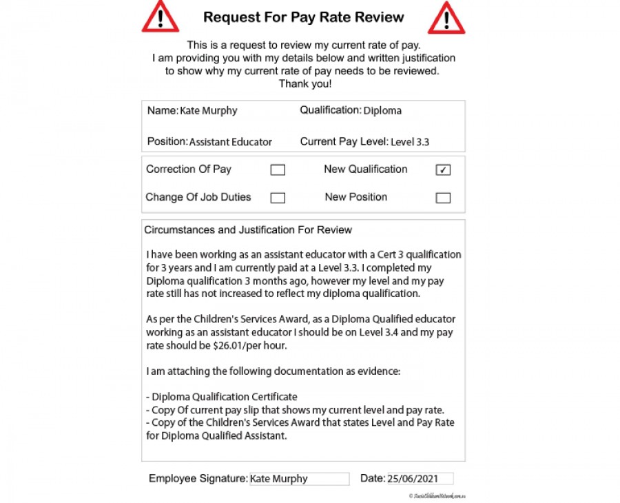Request For Pay Rate Review