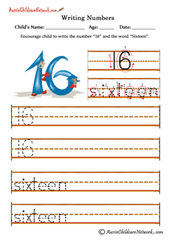 writing numbers practice 16 Sixteen