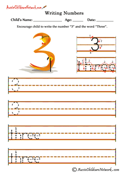 writing out numbers 3 Three