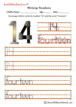 writing numbers 14 Fourteen
