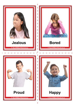 feelings flashcards emotions jealous bored proud happy
