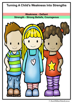children's weaknesses turned into strengths posters positive characteristics personalilty traits classroom displays