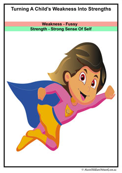 children's weaknesses turned into strengths posters positive characteristics personalilty traits classroom displays