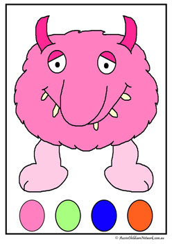 monster colour match worksheet, colour recognition, colour matching, halloween theme colour sort