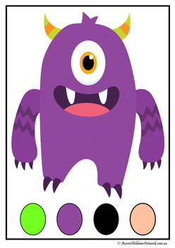 monster colour match worksheet, colour recognition, colour matching, halloween theme colour sort
