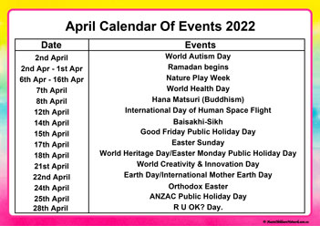 calendar of events 2022 early childhood services