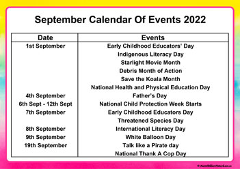calendar of events 2022 early childhood services