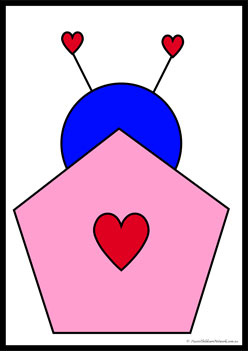Love Bug Shapes pentagon matching shapes, 2d shape worksheet for preschool