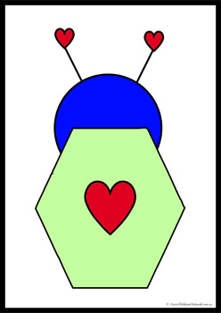 Love Bug Shapes hexagon matching shapes, 2d shape worksheet for preschool