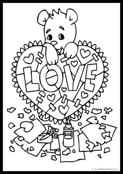 Valentines Day Colouring Pages, colouring love worksheet for children, love colouring pages preschool