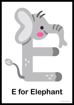 Animal Letter Posters Elephant, learning animal letters, matching animals to alphabets worksheets, animal letters display posters