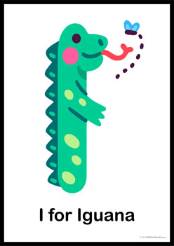 Animal Letter Posters Iguana, learning animal letters, matching animals to alphabets worksheets, animal letters display posters