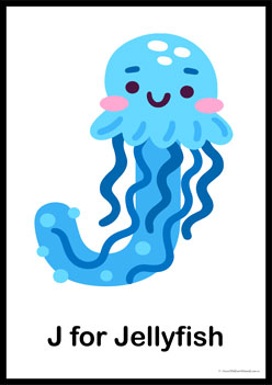 Animal Letter Posters Jellyfish, learning animal letters, matching animals to alphabets worksheets, animal letters display posters