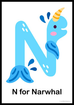 Animal Letter Posters Narwhal, learning animal letters, matching animals to alphabets worksheets, animal letters display posters