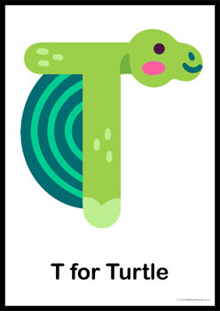 Animal Letter Posters Turtle, learning animal letters, matching animals to alphabets worksheets, animal letters display posters