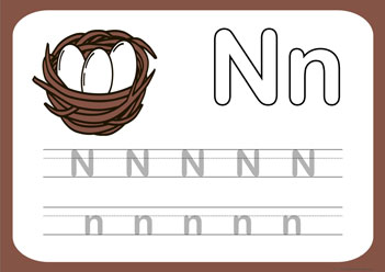 Letter Tracing Worksheet N, letter tracing picture worksheets, letter tracing preschool, letter worksheets, alphabet worksheets for children, learning letter kindergarten writing practice