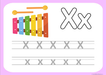 Letter Tracing Worksheet X, letter tracing picture worksheets, letter tracing preschool, letter worksheets, alphabet worksheets for children, learning letter kindergarten writing practice