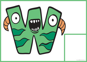 Feeding Monster Letters W, matching sounds letters