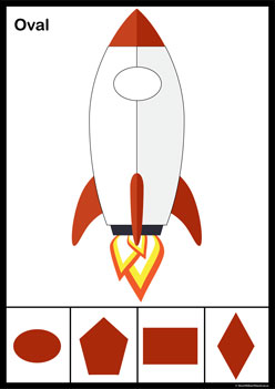 Rocket Shadow Match Oval, 2d shapes worksheets
