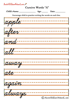 Cursive Words alphabets A a