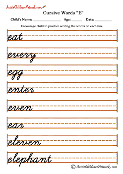 Cursive letter Words E e