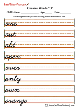 trace cursive Words Oo
