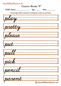 printable tracing Cursive alphabet words Pp