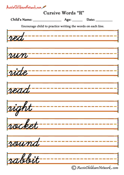 Cursive tracing alphabet words worksheets Rr
