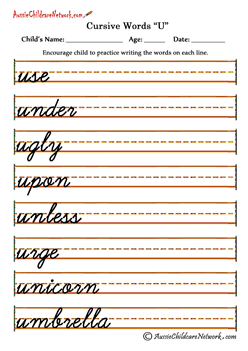 trace Cursive alphabet letter Words Uu